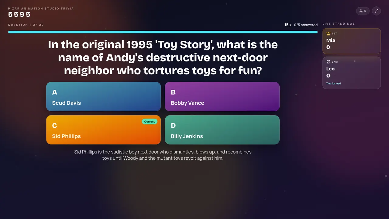GozQuiz TV showing a revealed question and the correct answer.